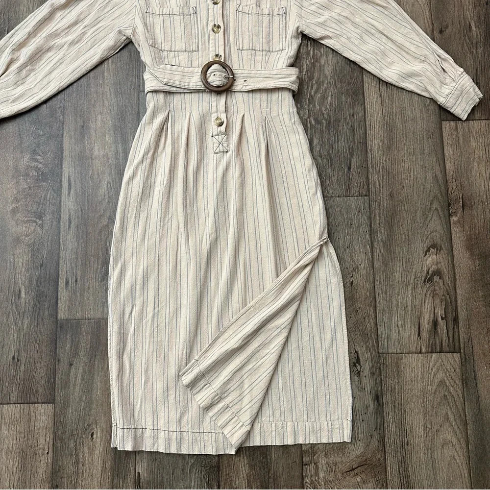Free People Stripe Rayon Midi Shirtdress Women’s Size XS Cream Blue